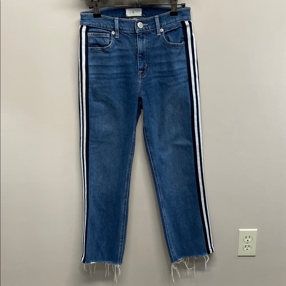 Lou & Grey The Straight Side Stripe Denim Jeans Frayed Hem 26